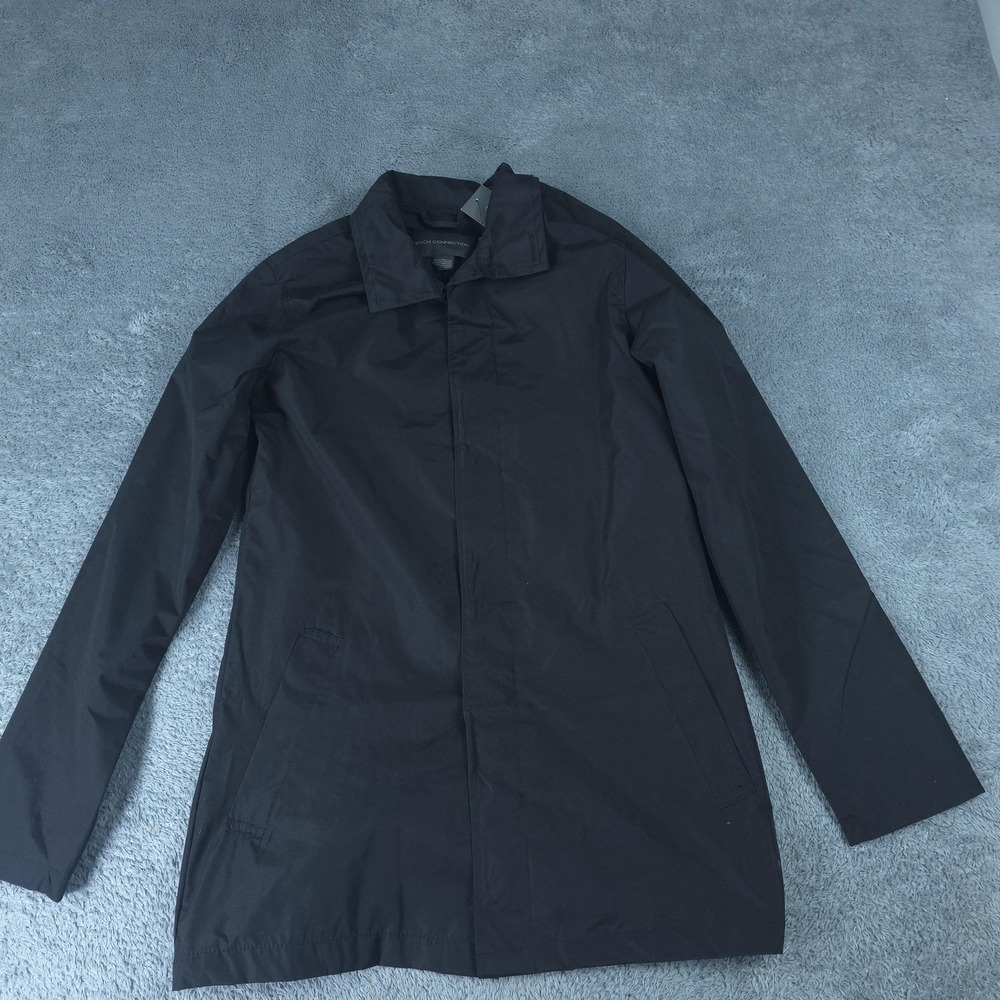 French Connection Raincoat Mens Medium Black Single Breasted Lined NEW